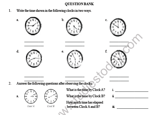 CBSE Class 3 Maths Time Question Bank